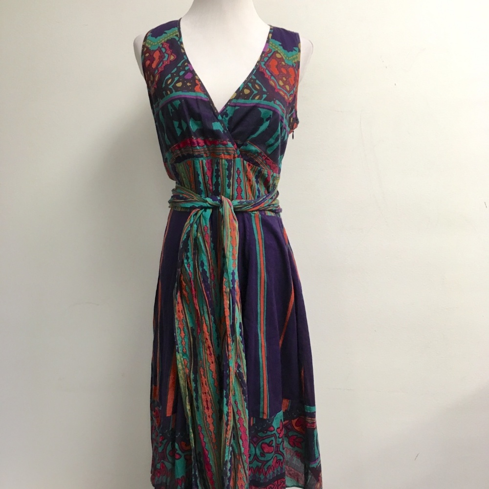 Label Ritu Kumar Anthropologie boho ethnic sleeveless cotton print dress 3 M L